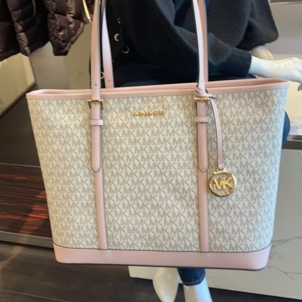 Michael Kors Jet Set Travel Large Top Zip Shoulder Tote Powder Blush Multi - Picture 12 of 16